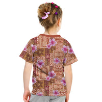 Orange Hawaii Hibiscus With Tropical Flowers Motifs Kid T Shirt - Polynesian Pride