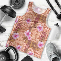 Orange Hawaii Hibiscus With Tropical Flowers Motifs Men Tank Top - Polynesian Pride