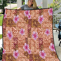 Orange Hawaii Hibiscus With Tropical Flowers Motifs Quilt - Polynesian Pride