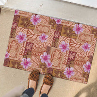 Orange Hawaii Hibiscus With Tropical Flowers Motifs Rubber Doormat - Polynesian Pride