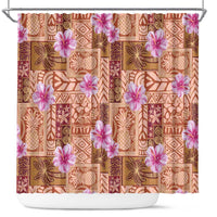Orange Hawaii Hibiscus With Tropical Flowers Motifs Shower Curtain - Polynesian Pride