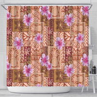 Orange Hawaii Hibiscus With Tropical Flowers Motifs Shower Curtain - Polynesian Pride