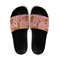Orange Hawaii Hibiscus With Tropical Flowers Motifs Slide Sandals - Polynesian Pride
