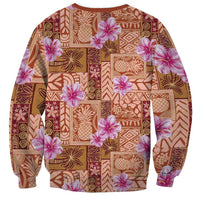 Orange Hawaii Hibiscus With Tropical Flowers Motifs Sweatshirt - Polynesian Pride