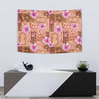 Orange Hawaii Hibiscus With Tropical Flowers Motifs Tapestry - Polynesian Pride