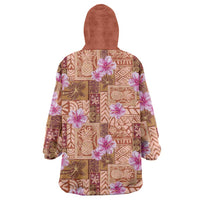 Orange Hawaii Hibiscus With Tropical Flowers Motifs Wearable Blanket Hoodie - Polynesian Pride