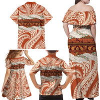 Aloha Hawaii Mikioi Lei Family Matching Off Shoulder Maxi Dress and Hawaiian Shirt Beige Tropical Flower Pattern - Polynesian Pride
