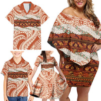 Aloha Hawaii Mikioi Lei Family Matching Off Shoulder Short Dress and Hawaiian Shirt Beige Tropical Flower Pattern - Polynesian Pride