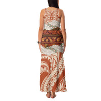 Aloha Hawaii Mikioi Lei Family Matching Tank Maxi Dress and Hawaiian Shirt Beige Tropical Flower Pattern - Polynesian Pride
