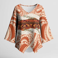 Aloha Hawaii Mikioi Lei Kimono Sleeve Blouse Beige Tropical Flower Pattern - Polynesian Pride