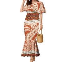 Aloha Hawaii Mikioi Lei Mermaid Dress Beige Tropical Flower Pattern - Polynesian Pride