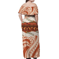 Aloha Hawaii Mikioi Lei Off Shoulder Maxi Dress Beige Tropical Flower Pattern - Polynesian Pride