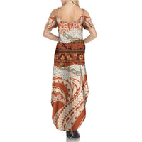 Aloha Hawaii Mikioi Lei Summer Maxi Dress Beige Tropical Flower Pattern - Polynesian Pride