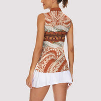 Aloha Hawaii Mikioi Lei Women Sleeveless Polo Shirt Beige Tropical Flower Pattern - Polynesian Pride