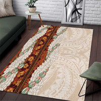 Aloha Hawaii Mikioi Lei Area Rug Cattail Red Tropical Flower Pattern - Polynesian Pride