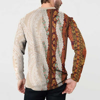 Aloha Hawaii Mikioi Lei Button Sweatshirt Cattail Red Tropical Flower Pattern - Polynesian Pride