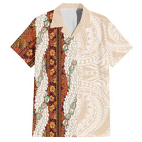 Aloha Hawaii Mikioi Lei Family Matching Off Shoulder Short Dress and Hawaiian Shirt Cattail Red Tropical Flower Pattern - Polynesian Pride