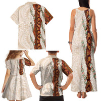 Aloha Hawaii Mikioi Lei Family Matching Tank Maxi Dress and Hawaiian Shirt Cattail Red Tropical Flower Pattern - Polynesian Pride