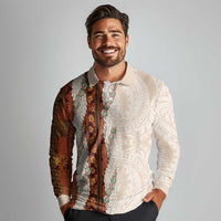 Aloha Hawaii Mikioi Lei Long Sleeve Polo Shirt Cattail Red Tropical Flower Pattern - Polynesian Pride