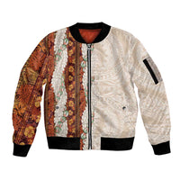 Aloha Hawaii Mikioi Lei Sleeve Zip Bomber Jacket Cattail Red Tropical Flower Pattern - Polynesian Pride