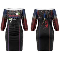 Mabuhay Philippines Festival Family Matching Off The Shoulder Long Sleeve Dress and Hawaiian Shirt Filipino Map Sampaguita Igorot Pattern LT14 Mom's Dress Black - Polynesian Pride