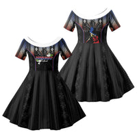 Mabuhay Philippines Festival Family Matching Off The Shoulder Long Sleeve Dress and Hawaiian Shirt Filipino Map Sampaguita Igorot Pattern LT14 Daughter's Dress Black - Polynesian Pride