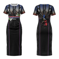 Mabuhay Philippines Festival Family Matching Short Sleeve Bodycon Dress and Hawaiian Shirt Filipino Map Sampaguita Igorot Pattern LT14 Mom's Dress Black - Polynesian Pride