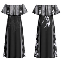 Mabuhay Philippines Festival Family Matching Off Shoulder Maxi Dress and Hawaiian Shirt Filipino Map Black White Igorot Pattern LT14 Mom's Dress Black - Polynesian Pride