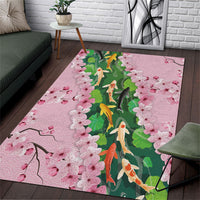 Koi Fish Sakura Japan Area Rug Eternal Flow Cherry Blossom Seigaiha Pattern