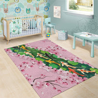 Koi Fish Sakura Japan Area Rug Eternal Flow Cherry Blossom Seigaiha Pattern