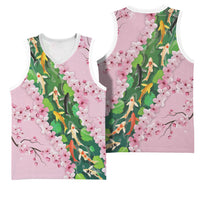 Koi Fish Sakura Japan Basketball Jersey Eternal Flow Cherry Blossom Seigaiha Pattern