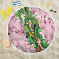 Koi Fish Sakura Japan Beach Blanket Eternal Flow Cherry Blossom Seigaiha Pattern