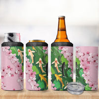 Koi Fish Sakura Japan 4 in 1 Can Cooler Tumbler Eternal Flow Cherry Blossom Seigaiha Pattern