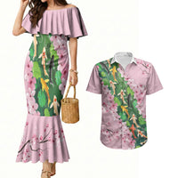 Koi Fish Sakura Japan Couples Matching Mermaid Dress and Hawaiian Shirt Eternal Flow Cherry Blossom Seigaiha Pattern
