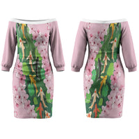 Koi Fish Sakura Japan Couples Matching Off The Shoulder Long Sleeve Dress and Hawaiian Shirt Eternal Flow Cherry Blossom Seigaiha Pattern