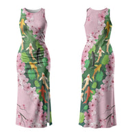 Koi Fish Sakura Japan Couples Matching Tank Maxi Dress and Hawaiian Shirt Eternal Flow Cherry Blossom Seigaiha Pattern
