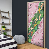 Koi Fish Sakura Japan Door Cover Eternal Flow Cherry Blossom Seigaiha Pattern