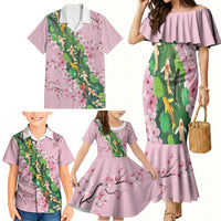 Koi Fish Sakura Japan Family Matching Mermaid Dress and Hawaiian Shirt Eternal Flow Cherry Blossom Seigaiha Pattern