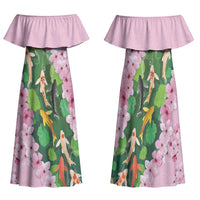 Koi Fish Sakura Japan Family Matching Off Shoulder Maxi Dress and Hawaiian Shirt Eternal Flow Cherry Blossom Seigaiha Pattern