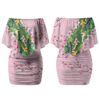 Koi Fish Sakura Japan Family Matching Off Shoulder Short Dress and Hawaiian Shirt Eternal Flow Cherry Blossom Seigaiha Pattern