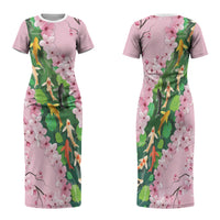 Koi Fish Sakura Japan Family Matching Short Sleeve Bodycon Dress and Hawaiian Shirt Eternal Flow Cherry Blossom Seigaiha Pattern