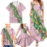 Koi Fish Sakura Japan Family Matching Summer Maxi Dress and Hawaiian Shirt Eternal Flow Cherry Blossom Seigaiha Pattern
