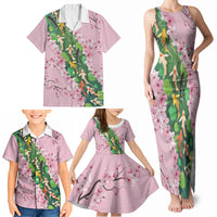 Koi Fish Sakura Japan Family Matching Tank Maxi Dress and Hawaiian Shirt Eternal Flow Cherry Blossom Seigaiha Pattern