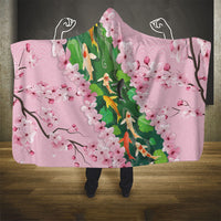 Koi Fish Sakura Japan Hooded Blanket Eternal Flow Cherry Blossom Seigaiha Pattern