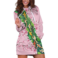 Koi Fish Sakura Japan Hoodie Dress Eternal Flow Cherry Blossom Seigaiha Pattern