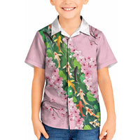 Koi Fish Sakura Japan Kid Hawaiian Shirt Eternal Flow Cherry Blossom Seigaiha Pattern