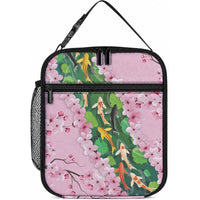 Koi Fish Sakura Japan Lunch Bag Eternal Flow Cherry Blossom Seigaiha Pattern