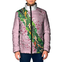 Koi Fish Sakura Japan Padded Jacket Eternal Flow Cherry Blossom Seigaiha Pattern