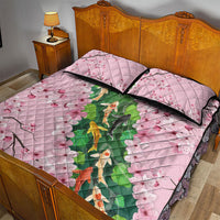 Koi Fish Sakura Japan Quilt Bed Set Eternal Flow Cherry Blossom Seigaiha Pattern