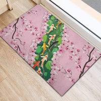 Koi Fish Sakura Japan Rubber Doormat Eternal Flow Cherry Blossom Seigaiha Pattern
